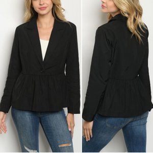 BLACK PEPLUM BUTTON CLOSURE BLAZER/ JACKET